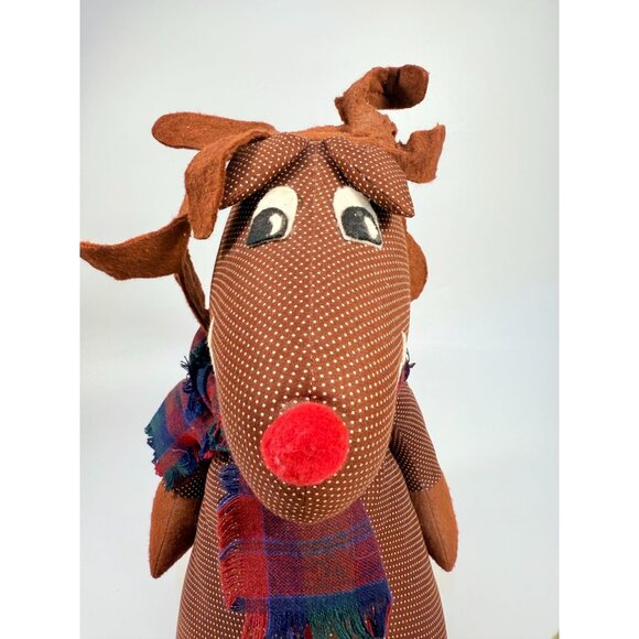 Handmade Polka Dot Reindeer Doll With Plaid Scarf & Felt Accents Brown | Shefl S - Picture 5 of 16